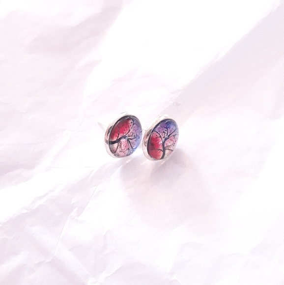 Glass Colorful Tree of Life Stud Earrings - Picture 2 of 4